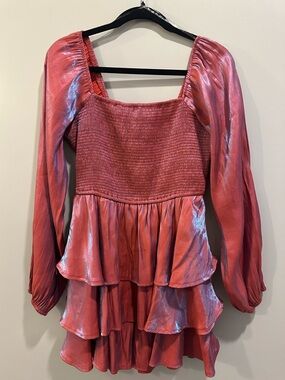 Entro Metallic Shimmery Long Sleeve Ruffle Romper Size L Rust